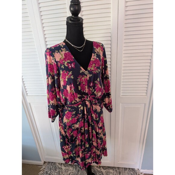 Joe Browns Dress Women’s 18 Pink Multi Floral 3/4 Sleeve Surplice Cottagecore - Picture 1 of 13